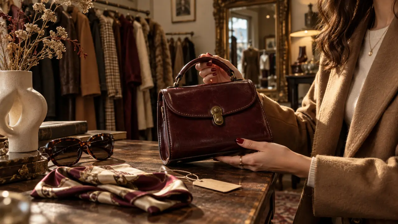 Sélection de vêtements et accessoires vintage dans une ambiance élégante