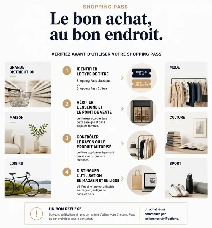 Shopping Pass : étapes pour vérifier une enseigne, un magasin et un rayon avant utilisation