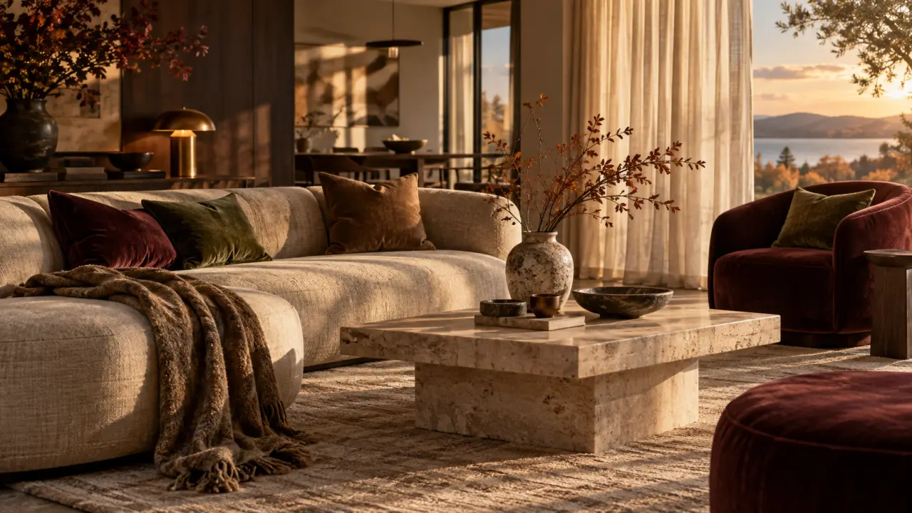 Intérieur élégant associant du lin naturel et des textiles en velours