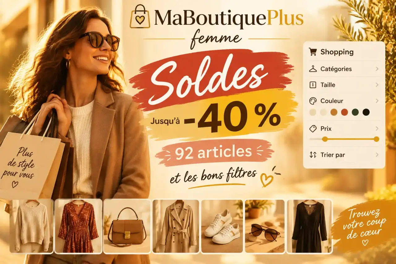 MaBoutiquePlus femme soldes : 92 articles, jusqu’à -40 % et les bons filtres
