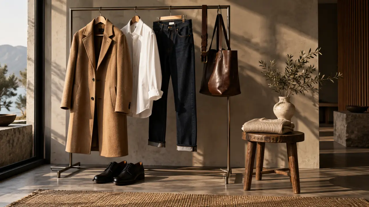 Dressing élégant composé de vêtements aux matières nobles et aux coupes intemporelles