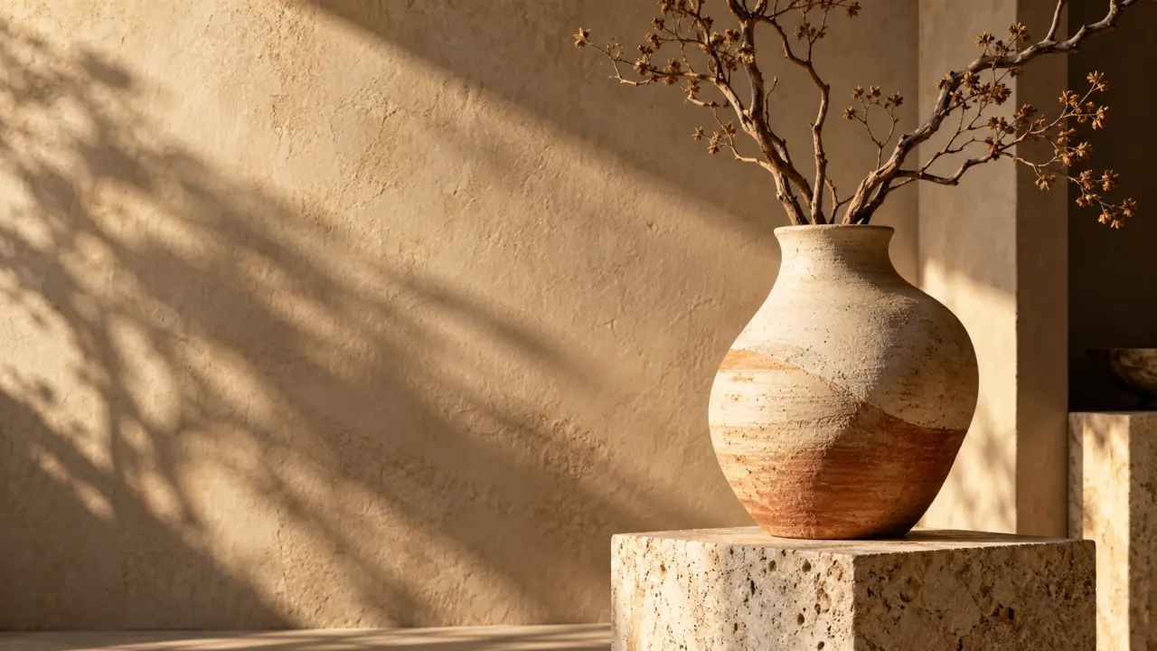 Vase en grès tourné à la main dans un intérieur élégant